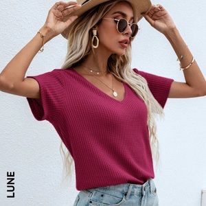 Shein Waffle Knit V-Neck Tee